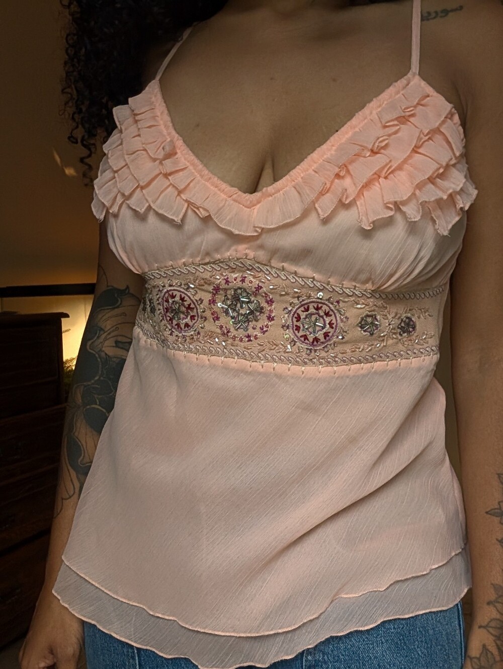 Peach Embellished Women's Top